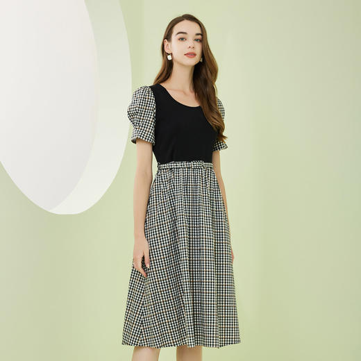 RF8E4斯尔丽瑟俪2023年春夏新款圆领短袖拼接中长连衣裙 商品图2