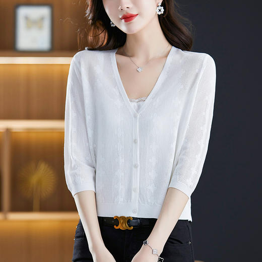 妈妈夏装镂空七分袖冰丝针织衫衣外套CC-3193 商品图7