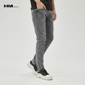 HIM漢崇 破洞洗水牛仔裤男潮流百搭高端简约修身小脚裤 2026夏季