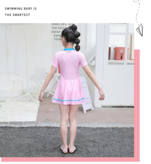 【Deerway德尔惠女童速干连体泳衣】面料比较抗造☺️耐热、耐晒、耐冲击，小裙子的造型❤️萌趣好看👏纯色➕撞色设计 轻便又速干~ 商品图5