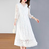 ZS-9691真丝连衣裙桑蚕丝刺绣顺纡缎连衣裙2023新款木耳边V边抽绳中长裙 商品缩略图1