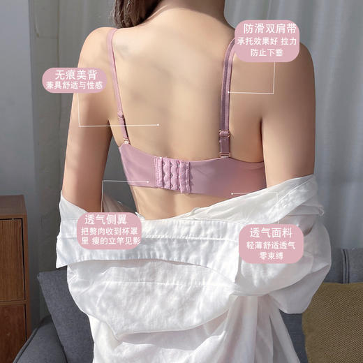 【饱满有型 深V聚拢性感显大！】法系纽扣小姐内衣性感无钢圈一穿A杯变C杯，颜值美物调整型少女收副乳聚拢，无肩带文胸套装，小胸聚拢平胸专用会呼吸的内衣无压力束缚 商品图2