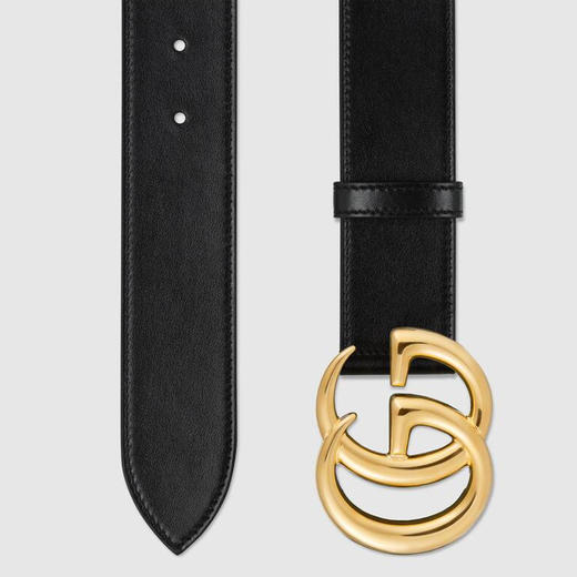 GUCCI 古驰 男士闪亮双G带扣皮革腰带 黑色 406831 0YA0G 1000 商品图1