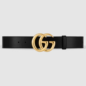 GUCCI 古驰 男士闪亮双G带扣皮革腰带 黑色 406831 0YA0G 1000