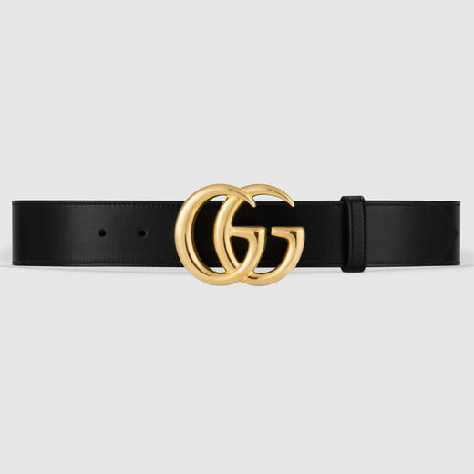 GUCCI 古驰 男士闪亮双G带扣皮革腰带 黑色 406831 0YA0G 1000 商品图0