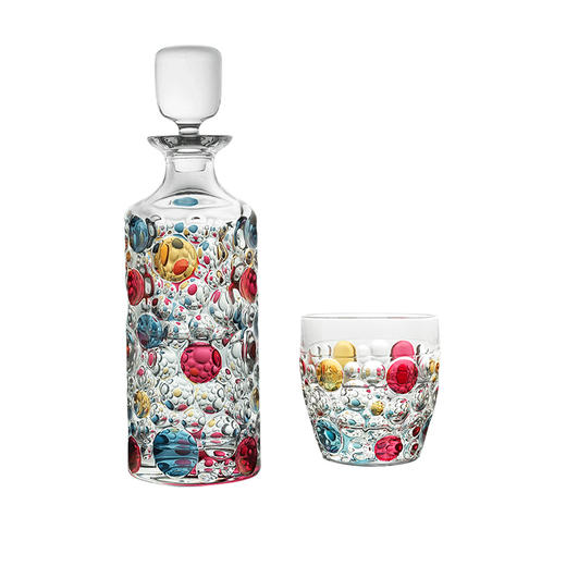 捷克进口BOHEMIA波西米亚彩色水滴手工描彩威士忌酒樽酒杯750ml 商品图0