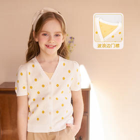 mettekids女童短袖t恤儿童新款圆点针织衫童装中大童V领洋气上衣