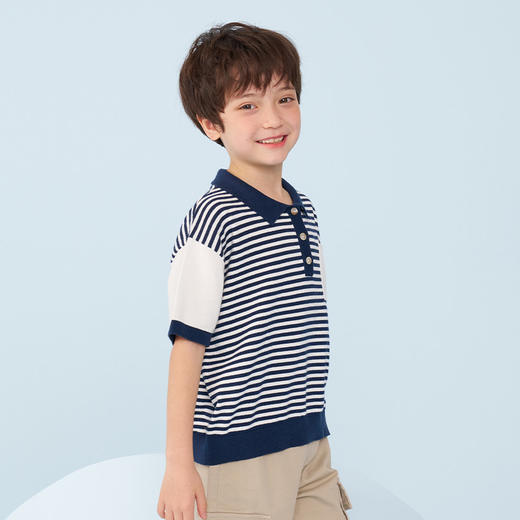 mettekids男童短袖t恤儿童条纹Polo衫童装中大男童翻领打底衫上衣 商品图0