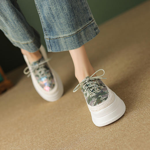 舒适简约，头层牛皮+网纱绑带厚底单鞋TYM-1418 商品图6