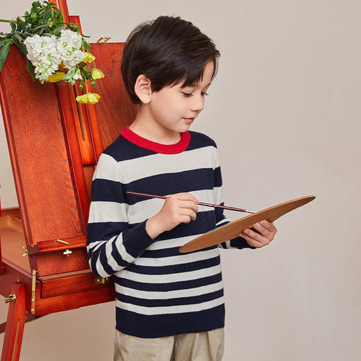 mettekids男童毛衣春秋新款儿童针织衫中大童撞色条纹童装上衣 商品图2