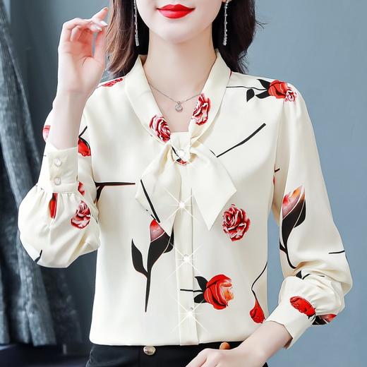 MZSMZ200255 飘带碎花雪纺衬衫女春季2023年新款气质减龄上衣时尚漂亮别致小衫 商品图0