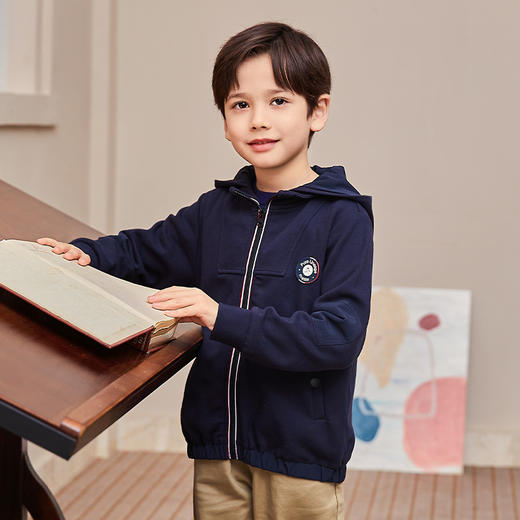 mettekids男童外套春秋新款帅气针织童装大童运动休闲连帽上衣 商品图1