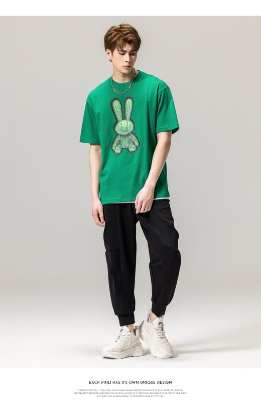PINLI品立春季新款男士体恤圆领兔子印花短袖T恤BG231111044 商品图7