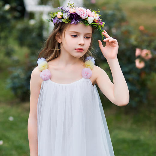 mettekids女童连衣裙夏季白色网纱仙女裙儿童洋气吊带公主裙子 商品图2