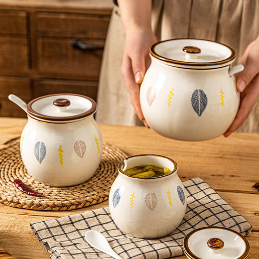 摩登主妇猪油罐陶瓷耐高温油泼辣子辣椒油罐家用荤油罐厨房调味罐 商品图1