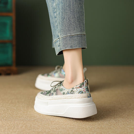 舒适简约，头层牛皮+网纱绑带厚底单鞋TYM-1418 商品图8