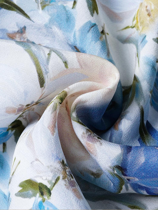 剩S/M/L/XXL 米思阳2024秋季新款100%桑蚕丝印花a字裙子温柔淑女V领连衣裙0670 商品图3