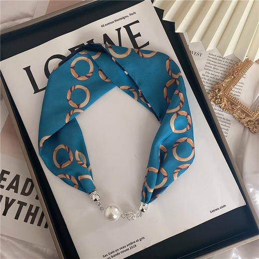 围巾春秋季懒人珠子吊坠围脖护颈锁骨珍珠小领巾长条磁扣项链丝巾 商品图2