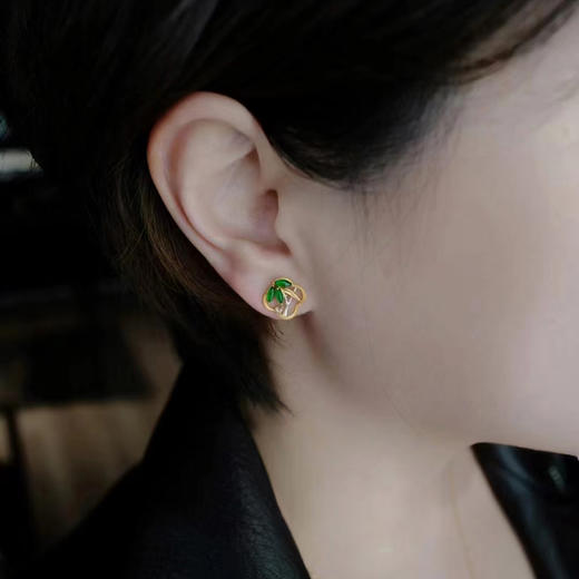 龢盒原创 青竹 18k金翡翠白蓝宝耳钉 商品图3