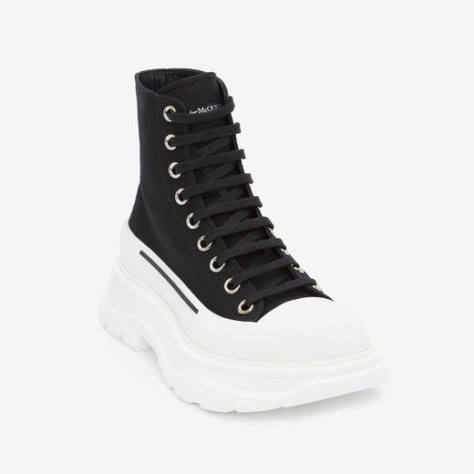 ALEXANDER MCQUEEN 亚历山大.麦昆 女士棉质字母徽标 Tread Slick 系带高帮休闲运动鞋 黑色 697080 W4MV2 1070 商品图1