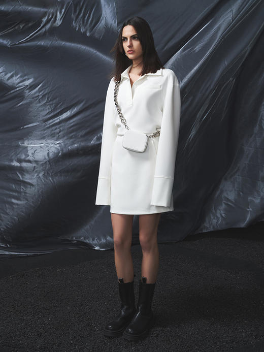 Self Who微弹力TR料不易皱后背镂空小心机polo连衣裙2023春白色 商品图3