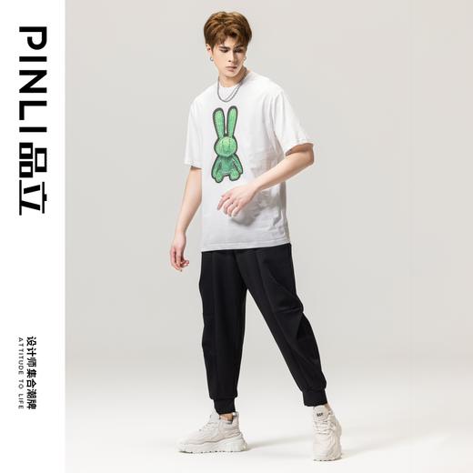 PINLI品立春季新款男士体恤圆领兔子印花短袖T恤BG231111044 商品图5
