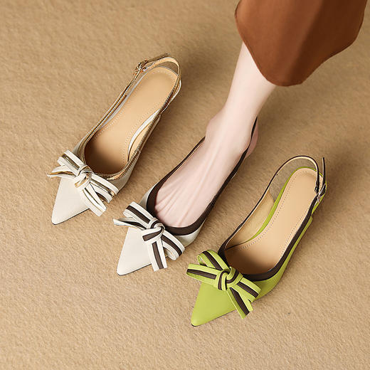 春夏新款，尖头真皮撞色蝴蝶结高跟凉鞋BY-H1929 商品图3