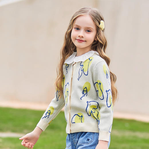 mettekids女童毛衣儿童春秋款打底棉羊绒中大童轻薄卡通针织开衫 商品图2