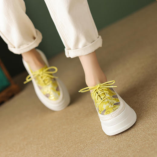 舒适简约，头层牛皮+网纱绑带厚底单鞋TYM-1418 商品图2