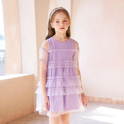 mettekids儿童连衣裙女童网纱裙子夏季蛋糕裙中大童假两件公主裙 商品图1