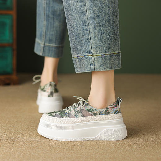 舒适简约，头层牛皮+网纱绑带厚底单鞋TYM-1418 商品图9