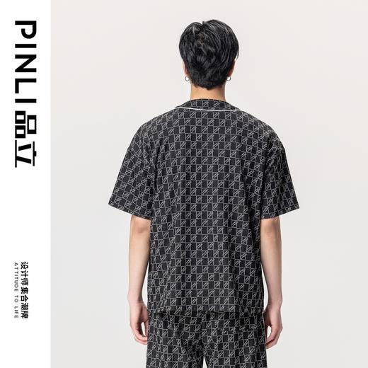 PINLI品立夏季新款圆领短袖衬衣男士提花休闲衬衫B232113010 商品图4