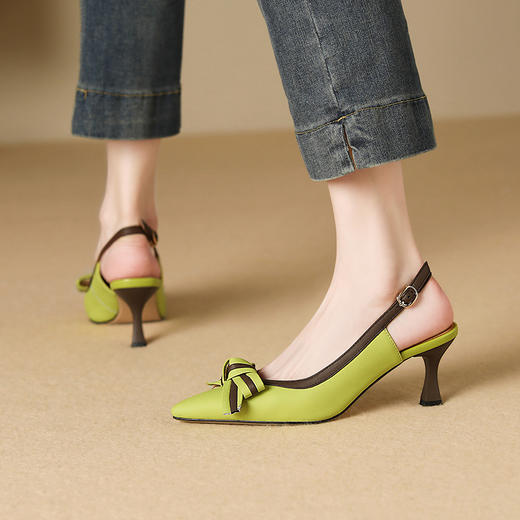 春夏新款，尖头真皮撞色蝴蝶结高跟凉鞋BY-H1929 商品图0