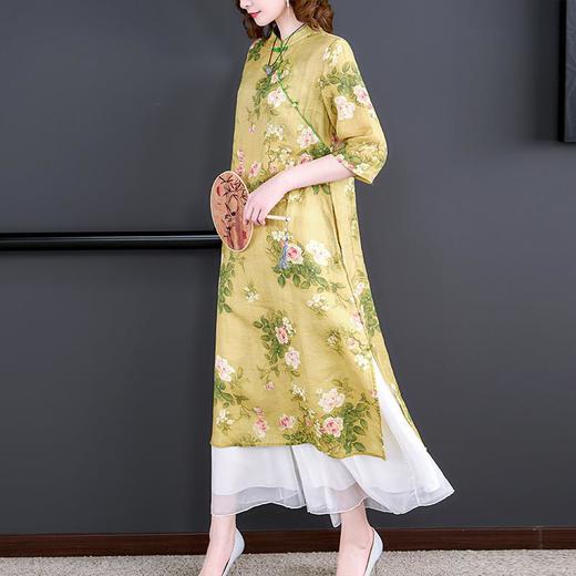 NYL-0023春夏新款时尚文艺立领印花拼接七分袖显瘦改良版旗袍连衣裙 商品图1