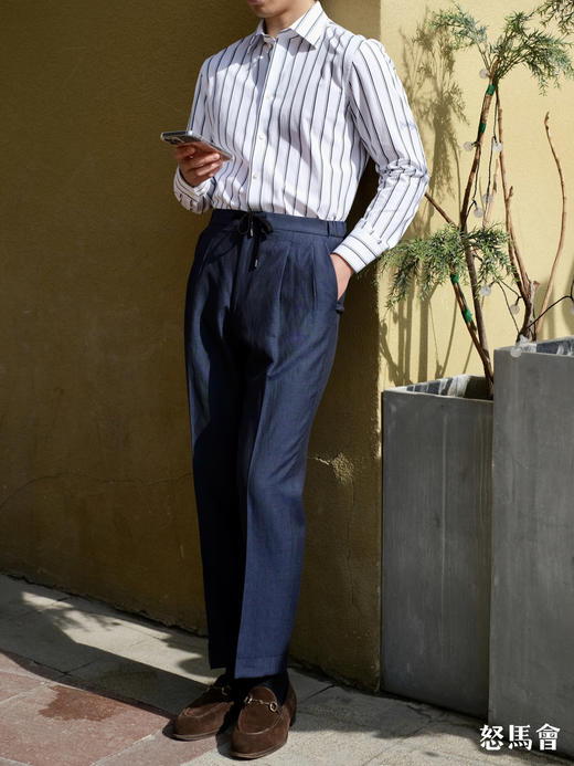 Alfred Brown 羊毛亚麻混织藏蓝色意式工艺裤装 商品图3