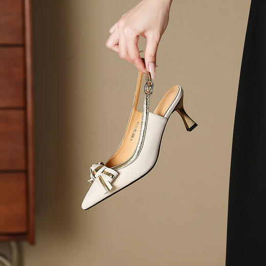 春夏新款，尖头真皮撞色蝴蝶结高跟凉鞋BY-H1929 商品图5