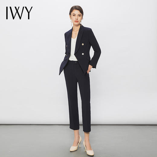 IWY/藏青色职业西装套装女修身西装藏青色双排扣白领通勤工作服C11355+P11356 商品图0