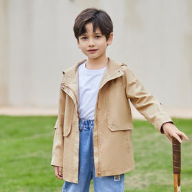 mettekids男童风衣英伦风儿童2022春秋中大童中长款连帽休闲外套