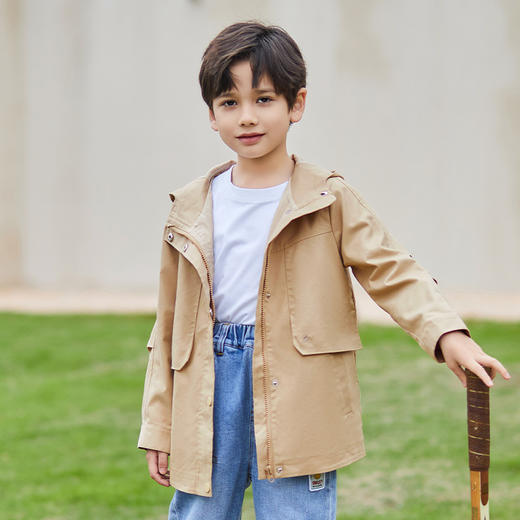 mettekids男童风衣英伦风儿童2022春秋中大童中长款连帽休闲外套 商品图0