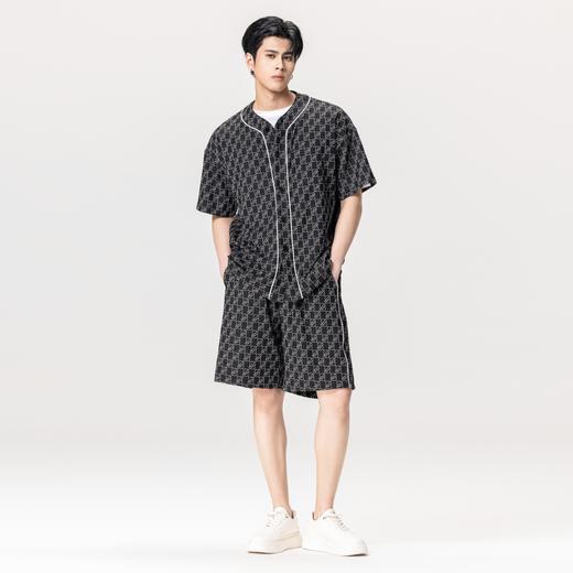 PINLI品立夏季新款圆领短袖衬衣男士提花休闲衬衫B232113010 商品图1