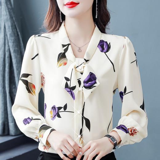 MZSMZ200255 飘带碎花雪纺衬衫女春季2023年新款气质减龄上衣时尚漂亮别致小衫 商品图1