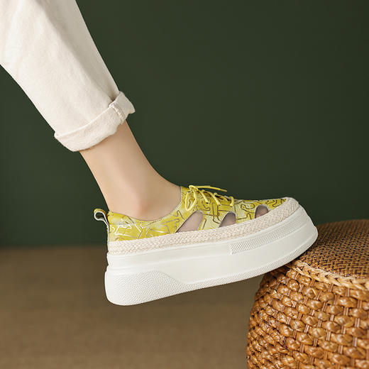 舒适简约，头层牛皮+网纱绑带厚底单鞋TYM-1418 商品图4