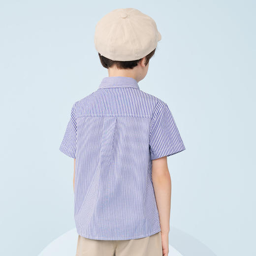 mettekids男童短袖衬衫儿童春夏新款条纹衬衣中大童休闲帅气上衣 商品图3