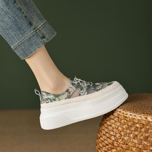 舒适简约，头层牛皮+网纱绑带厚底单鞋TYM-1418 商品图10