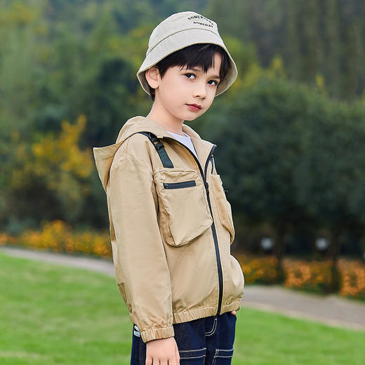 mettekids儿童外套男童春秋新款时尚童装中大童连帽休闲短款风衣 商品图2