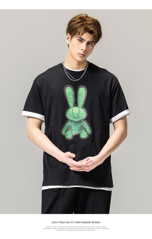 PINLI品立春季新款男士体恤圆领兔子印花短袖T恤BG231111044 商品图1