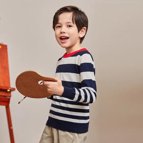 mettekids男童毛衣春秋新款儿童针织衫中大童撞色条纹童装上衣