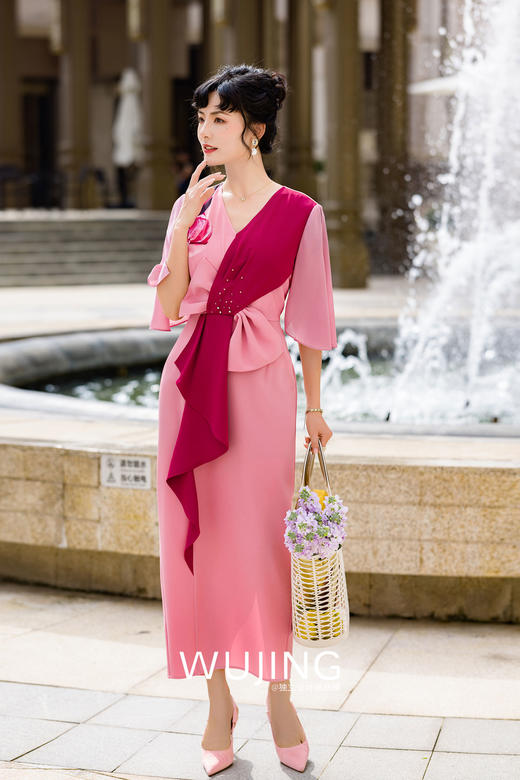 3022038 粉黛胭脂 藕粉色连衣裙 雾境 商品图1