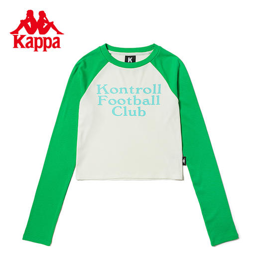 Kappa卡帕长袖2023新款女复古撞色长T美式街头圆领辣妹短款上衣KPDFBTC02K 商品图1