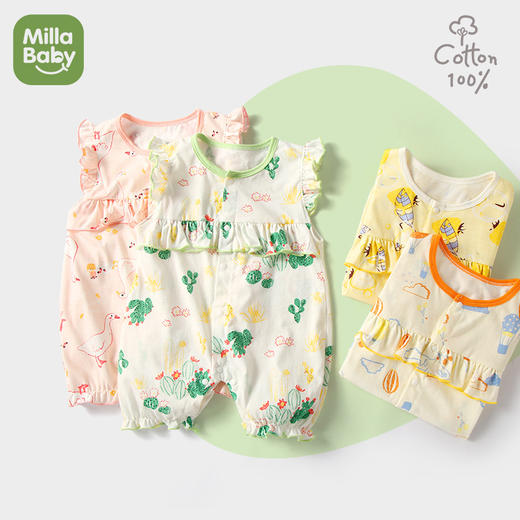 夏薄款可爱蝴蝶无袖婴儿哈衣爬爬服睡衣服宝宝短袖连体衣 商品图0